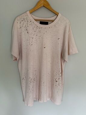 AMIRI Short Sleeve T-Shirt Shotgun Tee Salmon Sz S UK36 Distressed 100% Cotton